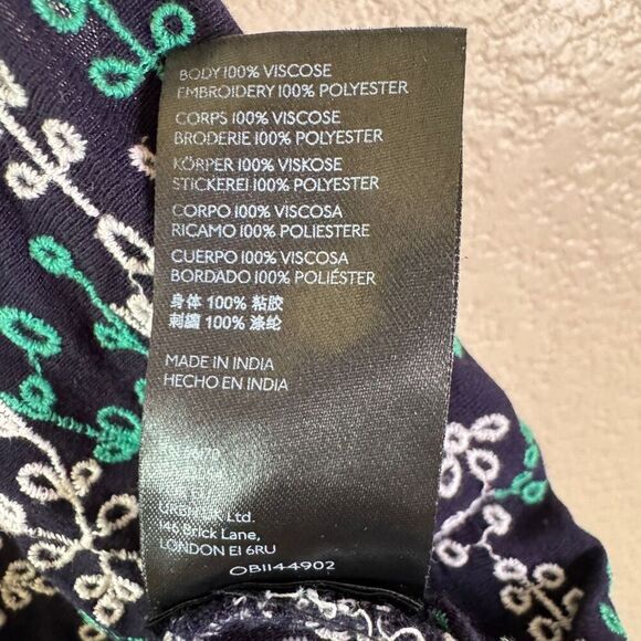 Maeve Anthropologie Embroidered Tank Top Blouse Womens Small Navy Green White - Picture 7 of 13